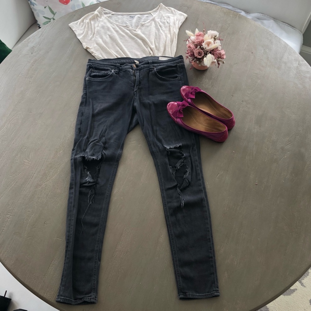 Rag and Bone Ripped Black Skinny High Rise Jeans